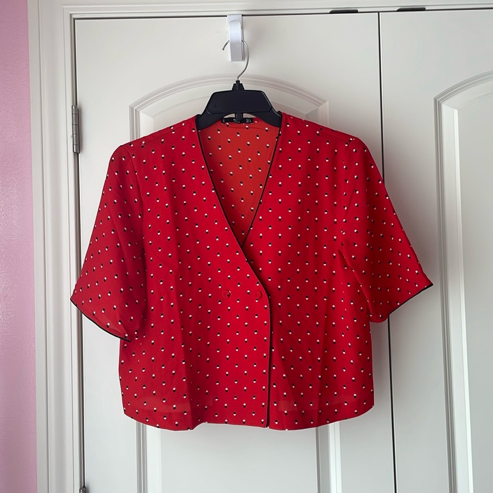 MNG Basics Red Polka Dot Short Sleeve Top